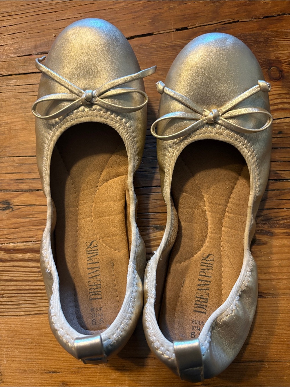 Gold Ballet Flats with Bow - Women